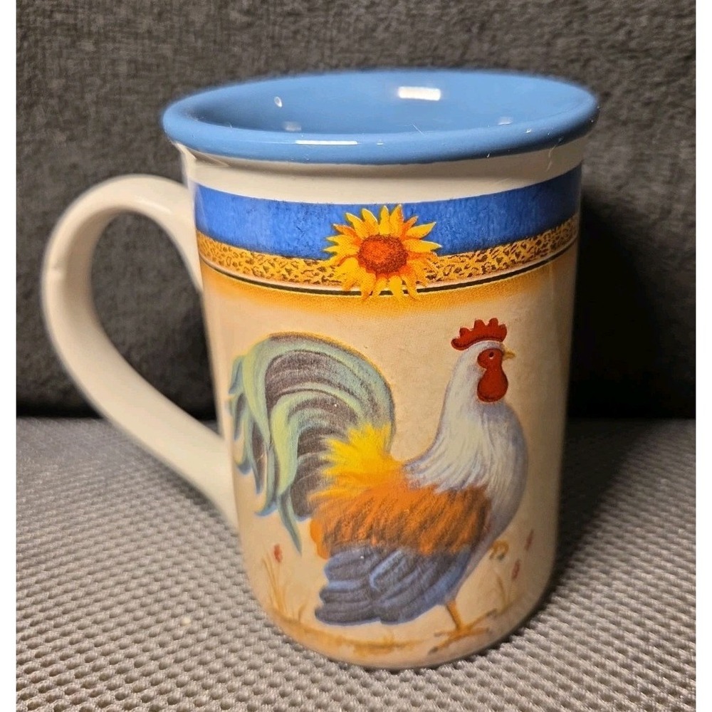 Gibson 14 Oz Coffee Mug Rooster Country Design Blue